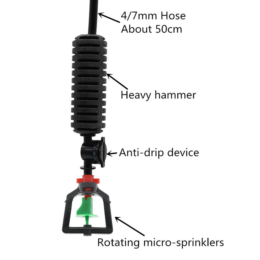 1 Set Cooling Hanging Sprinkler For Greenhouse Irrigation With Barb Connector 360 Degree Rotating With weight & Anti-drip device