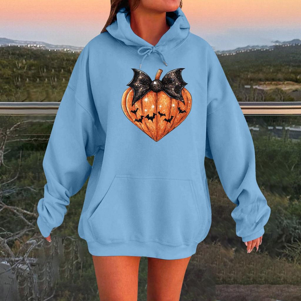 Women's Long-sleeved  Oversized Dropped Shoulder Sleeves Women's Hooded Halloween Print Plush Sweatshirt