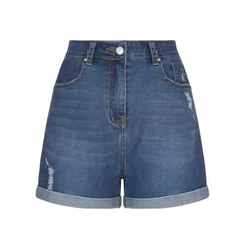 Women's Summer Straight Slim Fit Frayed Crimped Denim Shorts