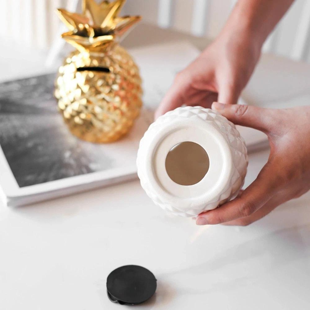 Gilding Savings Money Tank Golden Beans Container Money Jar Ceramic Pineapple Piggy Bank  Kids