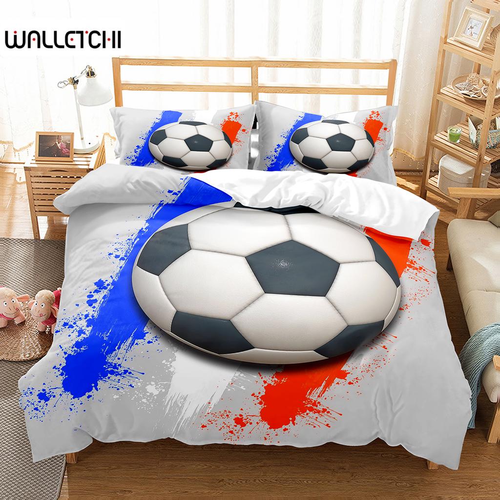 Soccer Duvet Cover Set King Queen Size Sport Theme Bedding Set For Kids Boys Girls Comforter Cover With Pillowcase Bedroom Decor