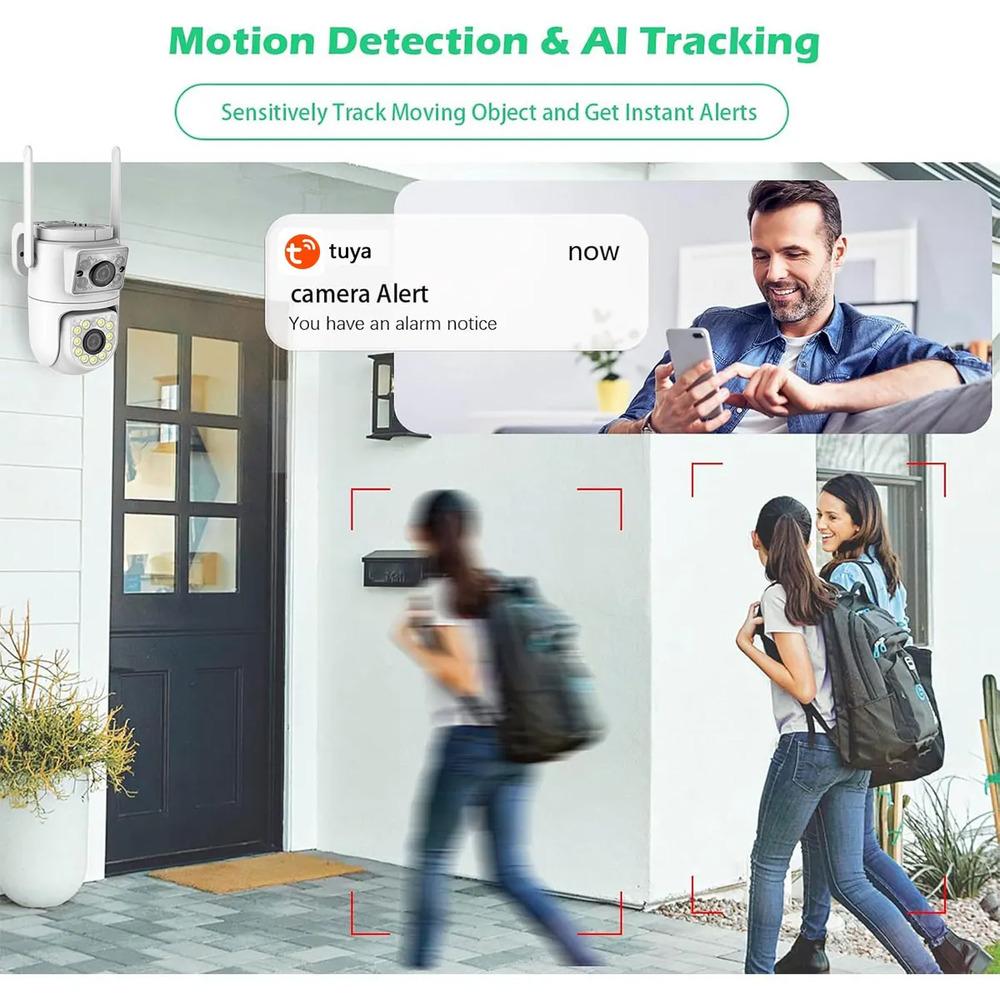 4K 8MP Dual-lens PTZ Wifi Tuya Smart Outdoor Home Security Dual Screen Camera HD Night Vision CCTV Video Surveillance