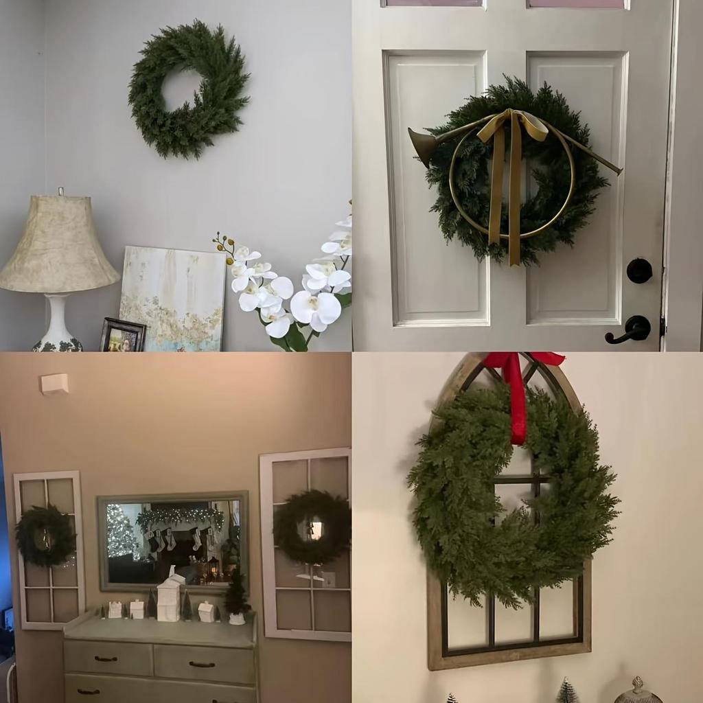 Green Pine & Cypress Holiday Wreath - Christmas Decoration for Home, Window, and Door Arrangement