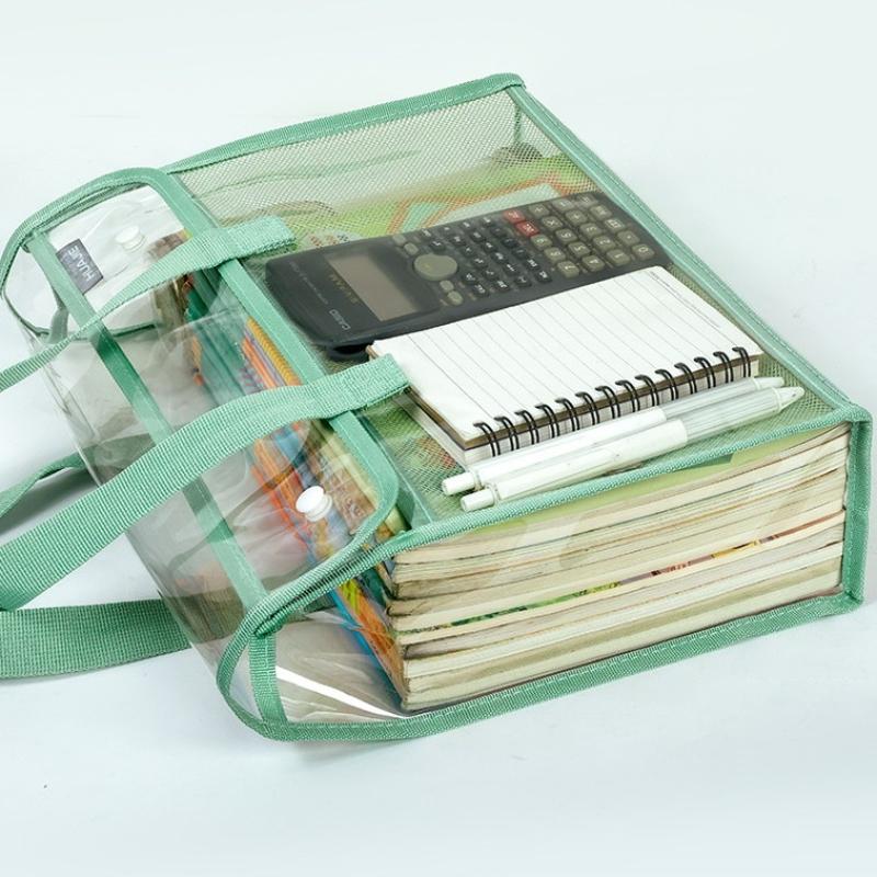 Clear PVC Transparent Exam Tote Bag Waterproof Handbag Portable Heavy Duty for School Students Exam Office Supplies Storage