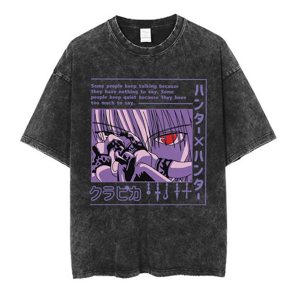 Vintage Washed Anime Hunter X Hunter T Shirt Spider Phantom Troupe Hisoka Chrollo Short Sleeve Tshirt Men Women Summer Tshirts
