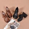 Women's new spring and autumn thick heel deep mouth lace-up to increase height and thin muffin bottom versatile work small leather shoes