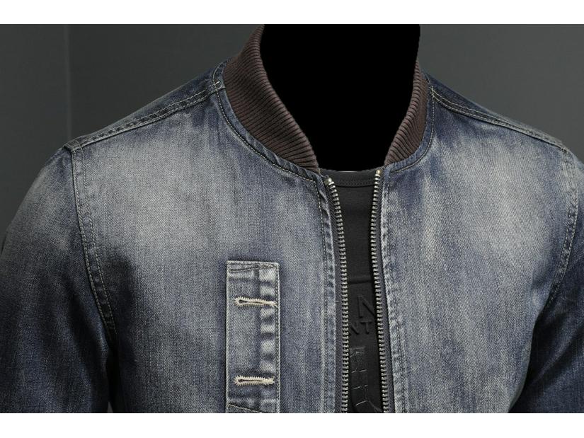 Men's Trendy Retro Stand-up Collar Denim Jacket - Spring & Autumn European Motorcycle Style