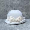 Bow Bowler Hat Women'S Wool Bucket Hat Versatile Elegant Curling Basin Hat