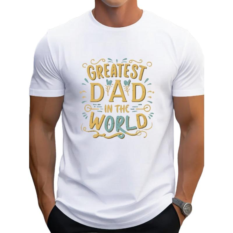 European Size Plus Size Men's T-shirt, "Greatest Dad" Print Tops, Summer Trendy Casual Short Sleeve Tees, Outdoor Sports Clothing, Big & Tall Guys