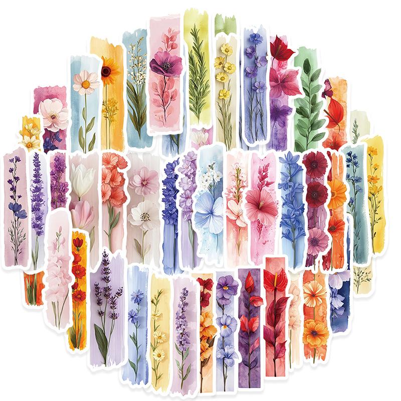 50PCS Plants Stickers Long Strip Creative Plant Floral Sticker Cute Mixed Plant Waterproof Vinyl Decals for Scrapbook Laptop