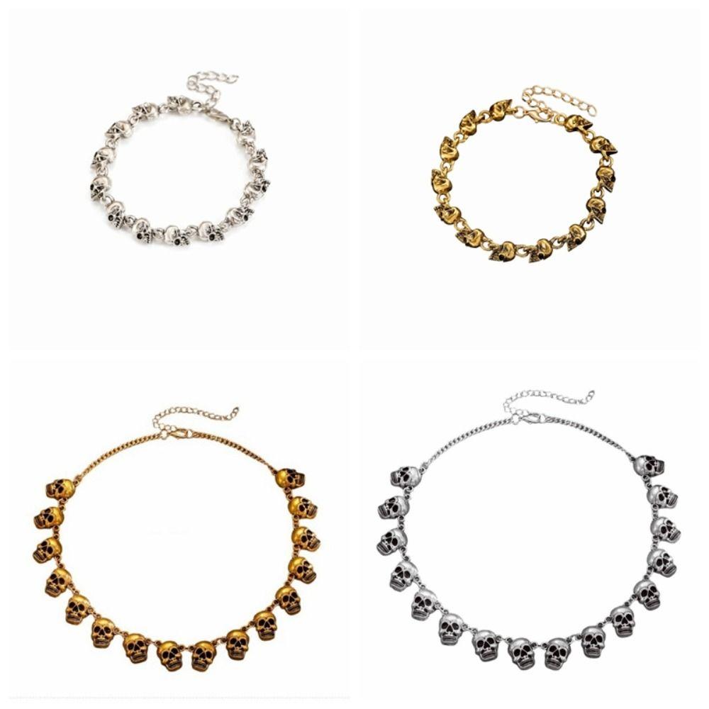 Punk-Stil Schlüsselbein-Kette Gotisches Perlenarmband Persönlichkeit Totenkopf-Halskette Party