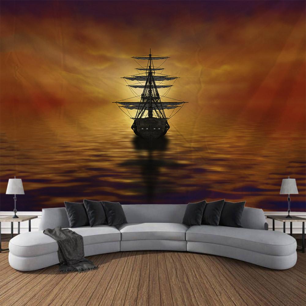 Navigation Landschaft Wandteppich Retro Piratenschiff Kunst Wandbehang Fantasy Bohmische Ästhetik Dekoration Raum Kunst Wanddekoration