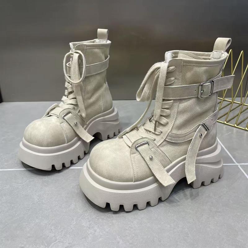 

European denim big-headed muffin thick-soled Martin boots for women s 2025 spring and autumn new small height-increasing locomotive short boots 35