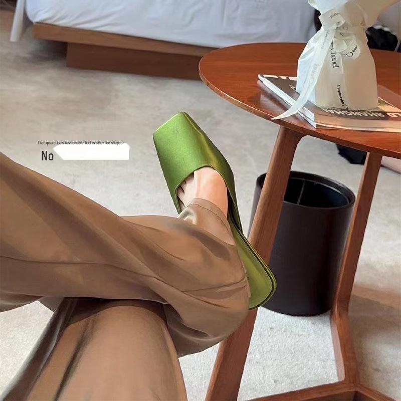 Basquiat Style Grape Satin French Square Toe Women's Summer Mules