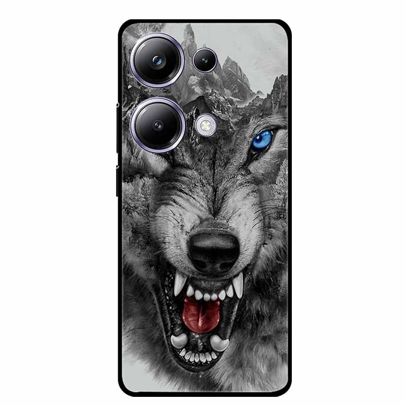 For Xiaomi Poco M6 Pro 4G Phone Case Cover Wolf Shockproof Black Silicone Soft Back Cover Cases For Poco M6 Pro Case M 6 M6Pro