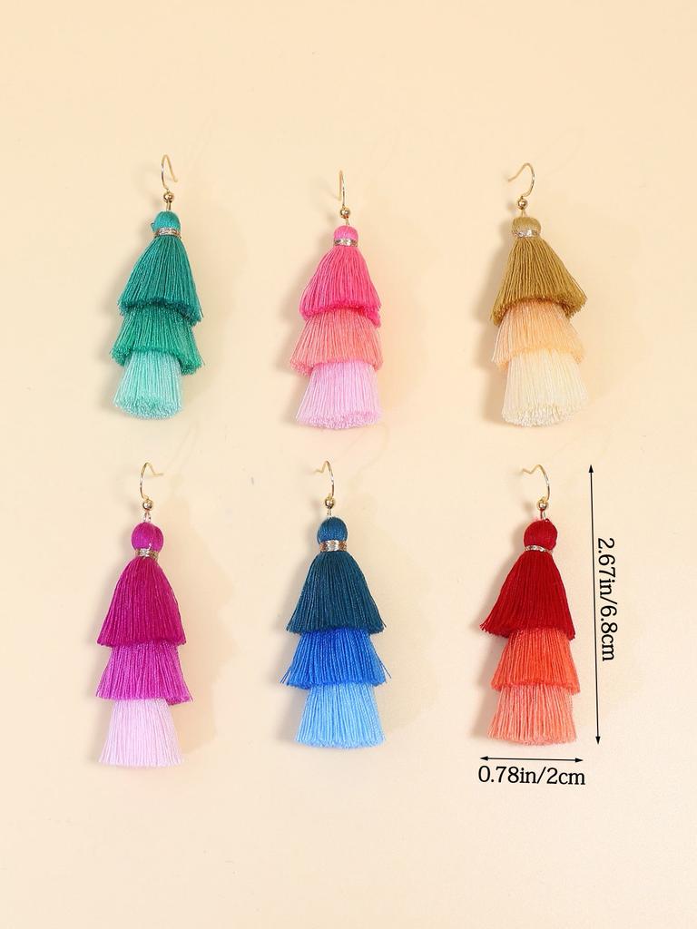 Bohemian Holiday Style Earrings Multi Layered Tassel Pendant Colorful Zircon Set Women's Earrings