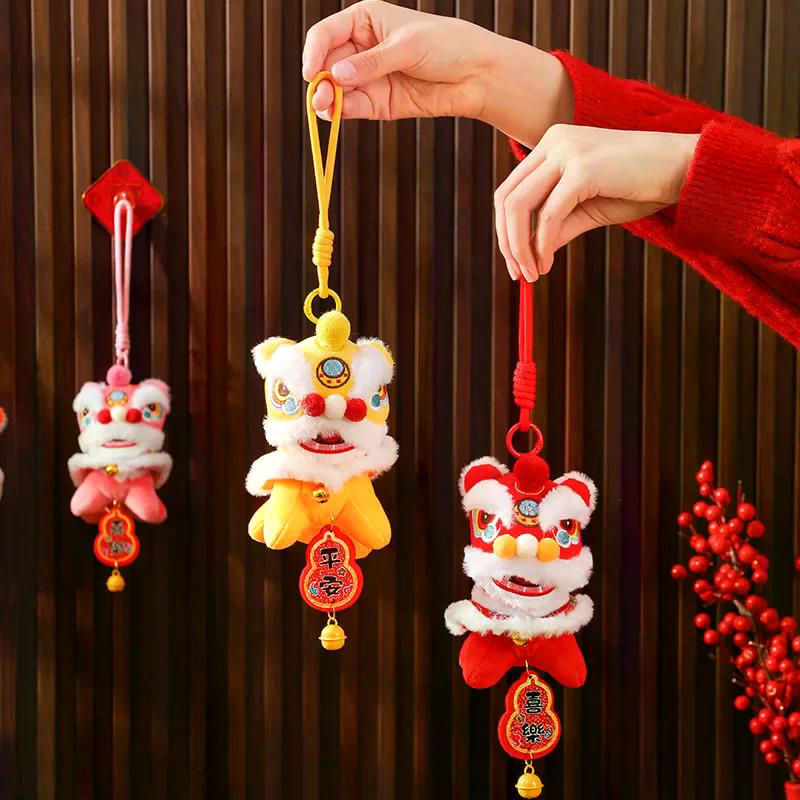 Cartoon Lion Dance Keychain Awakened Lion Chinese Style Lion Dance Pendant Plush Doll Year Of Horse Chinese New Year Gift