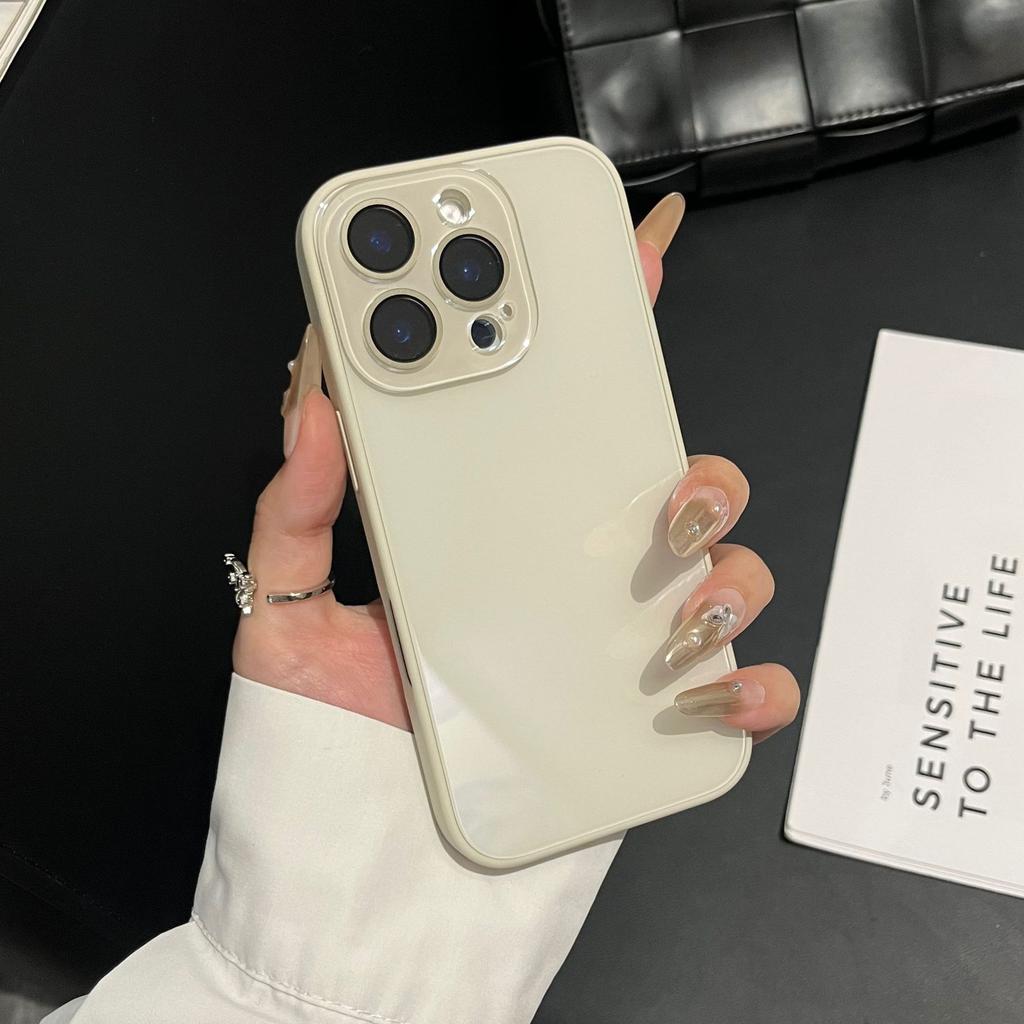 Korean Style High-End Simple Solid Color Glass Case Compatible with iPhone 16 Pro Max Apple 17 Phone Case 14/15