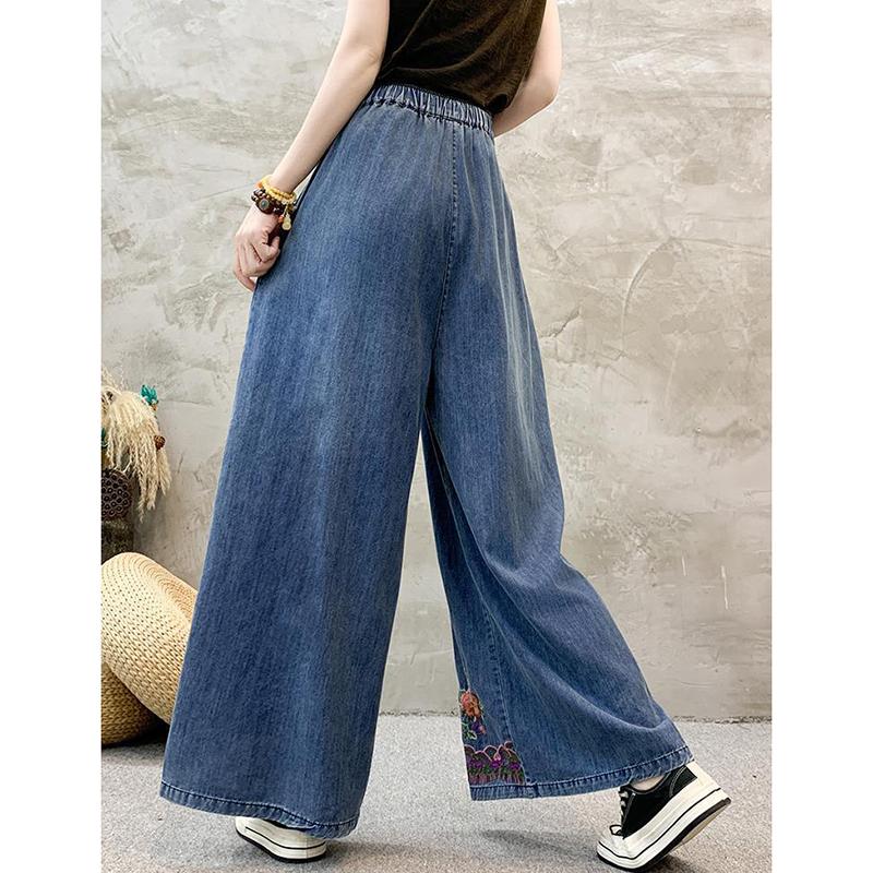 Summer New Wide Leg Jeans for Women Vintage Ethnic Style Embroidered Loose Slimming Straight Denim Pants Female Summer