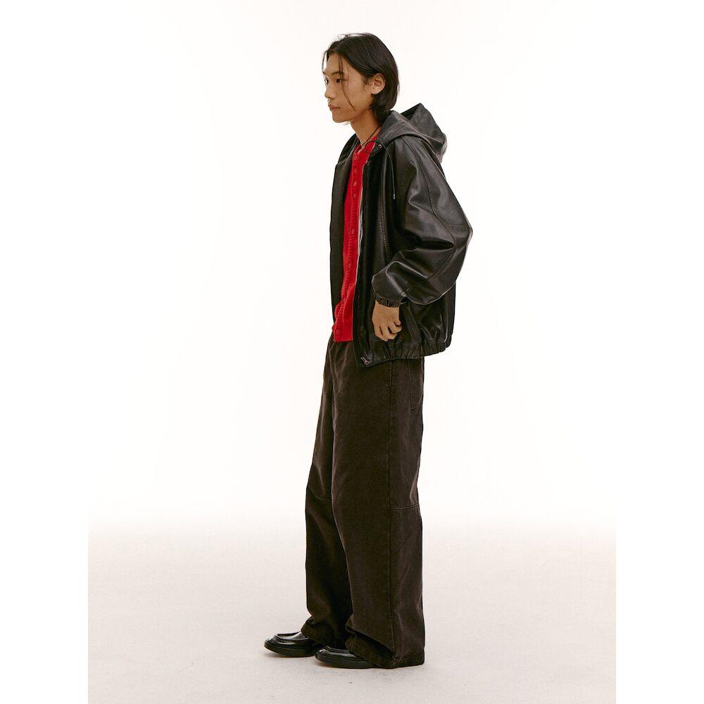 Saendeusaundeu (Unisex) Washed Cation Elastic Waist Balloon Pants Brown