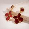 European and American retro oil dripping irregular pleated flower silver needle earrings autumn and winter medieval simple New Year red earrings