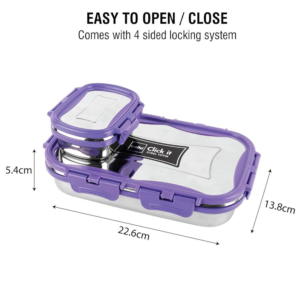 Isolierte Edelstahl-Lunchbox für Büro- oder Schulgebrauch mit Gemüsefach und auslaufsicherem Verschluss – Langlebige violette Tiffin für Erwachsene und Kinder