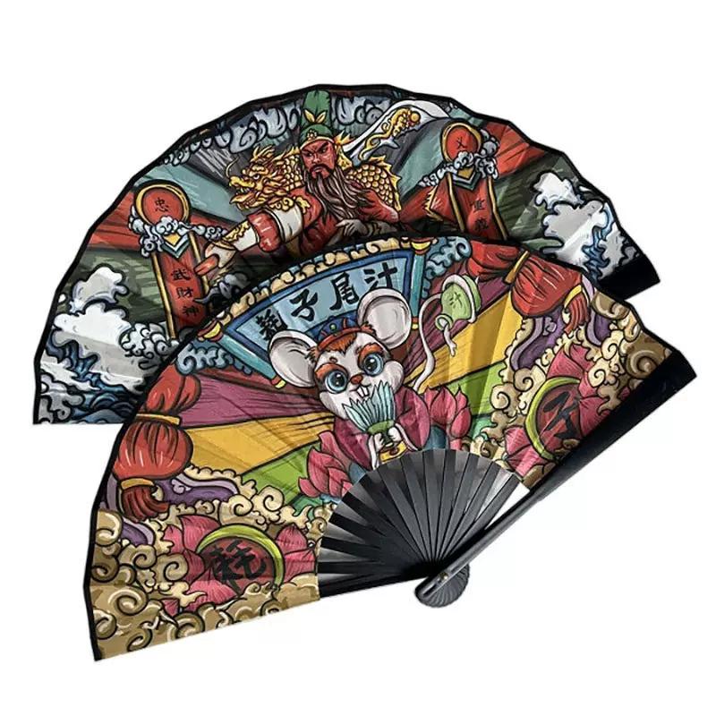 Chinese Style Folding Fan with Trendy Chinese Phrases, Traditional Fan for Students, Silk Cloth Plastic Folding Fan, Portable Summer Folding Fan
