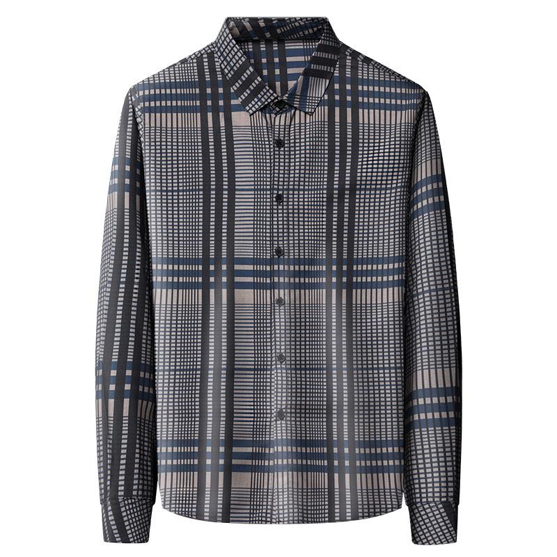Spring and Autumn Thin Men's Middle-Aged People's Long Sleeve Shirt Plaid Casual Fashion Dad Wear Top