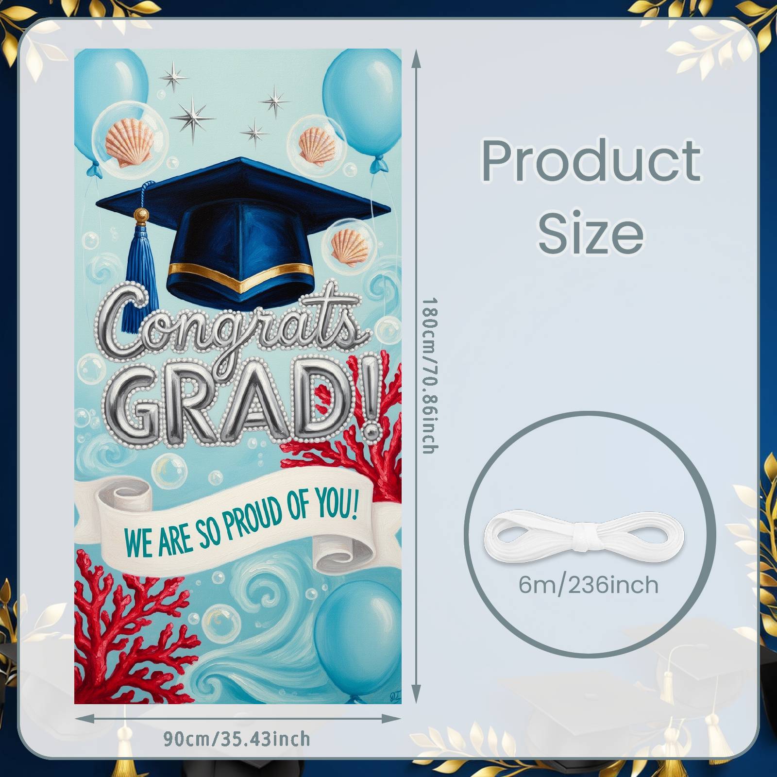 

Graduation Celebration Banner Ocean Wave Pattern Graduation Display Senior Grad Banner Seashell Design Congrats Grad Banner
