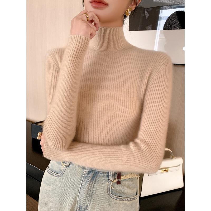 

Autumn and winter new women s turtleneck sweater swan neck heap collar tight versatile long-sleeved knitted sweater with slim-fitting bottoming shirt S