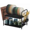 Large, two-tier standing dish drainer for dishes, black