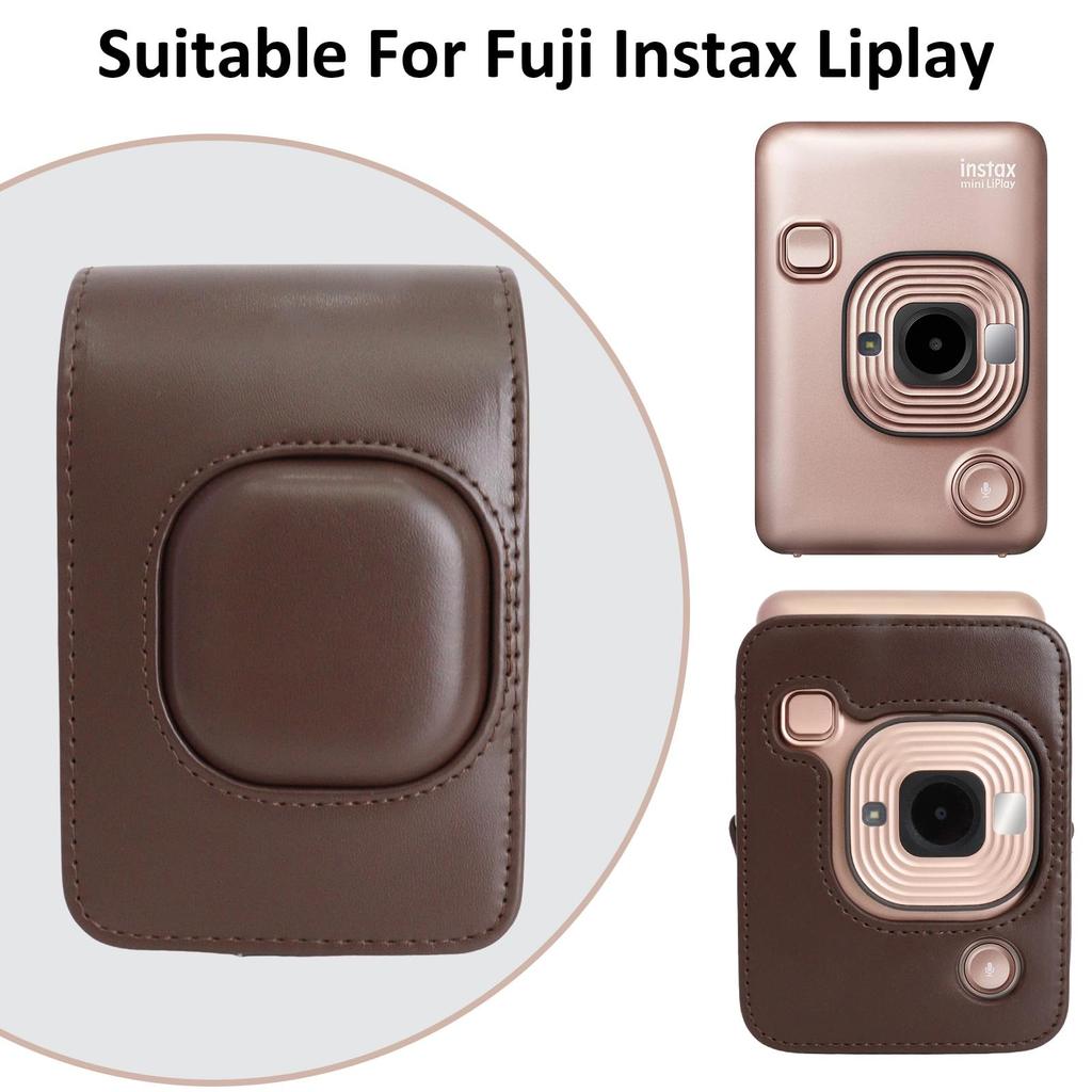 Rieibi PU Leather Protective Camera Case for Instax Mini LiPlay Instant Camera Case for Instax mini Liplay with Adjustable Strap -