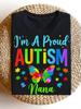 I'M A Proud Autism Nana Autism Awareness T-Shirt - Retro Puzzle Pieces & Rainbow Butterfly Design, S