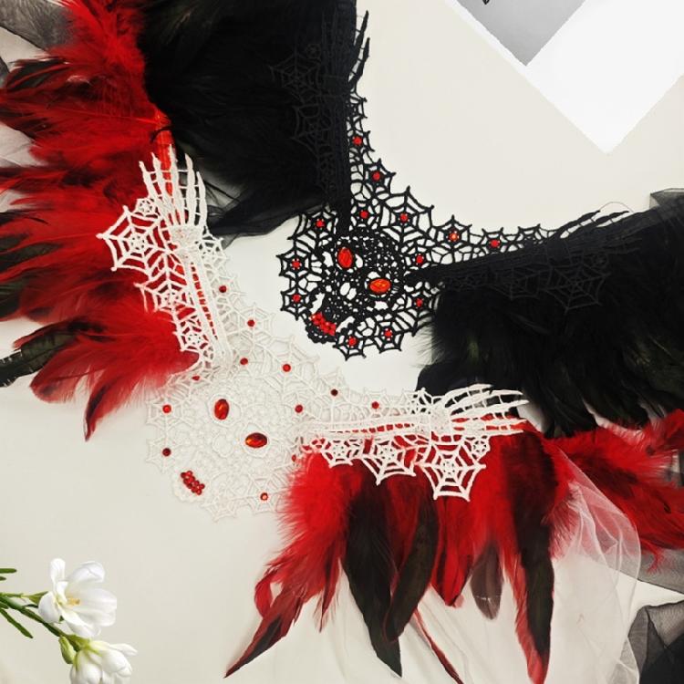 Gothic Feather Shawl Shrug Shoulder Wrap Victorian Lace Collar Halloween Cosplay Costume Accessories for Adult Women