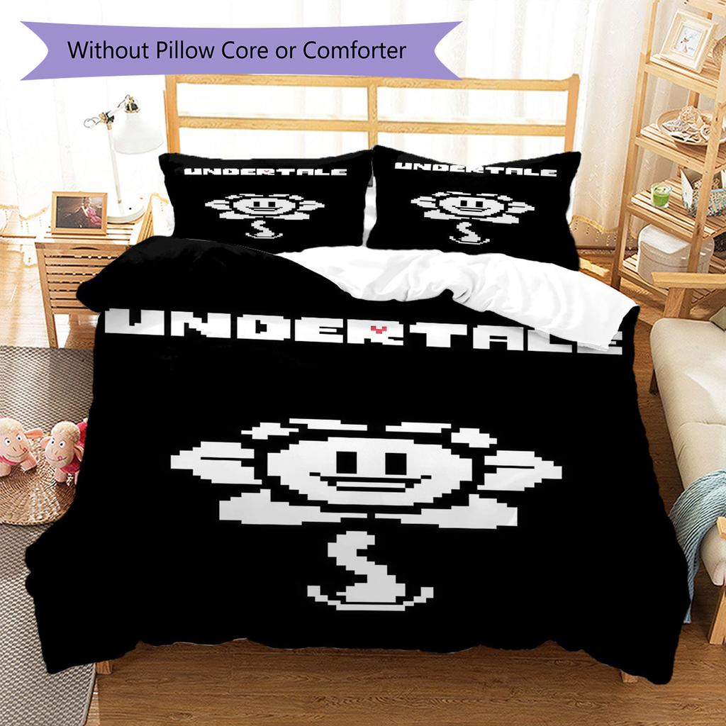 Deltarune Strange Journey Bedding Quilt Set Quilt Cover Pillowcase Home Decoration Birthday Gift (1 * Duvet Cover + 2 * Pillowcase, Without Core)