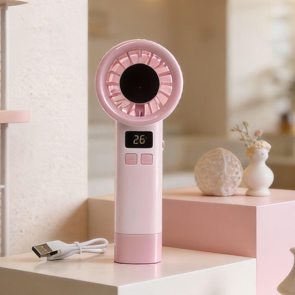 199 Wind Speeds Portable Hand Fan USB Rechargeable Adjustable Mini Bladeless Personal Fan Quiet Operation with Handle Rope