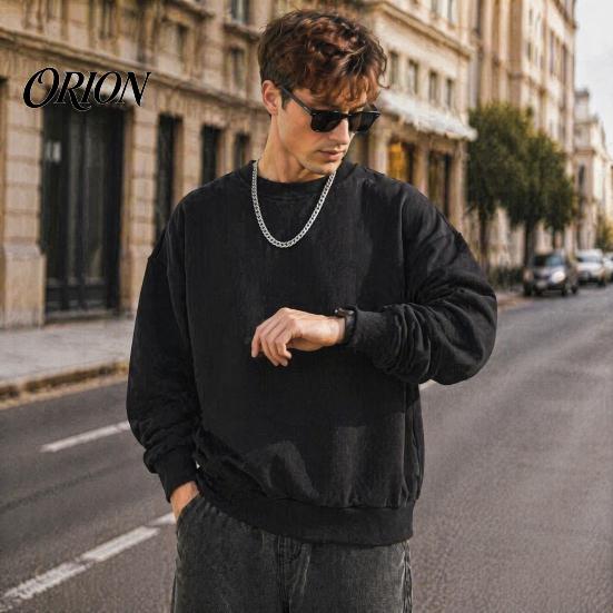 Loose Fit Athletic Wear Men Long Sleeve Sweatshirt, Pullover Shirt, Solid Soft Polyester Shirts Color Crew Neck Sweatshirt for Street Office