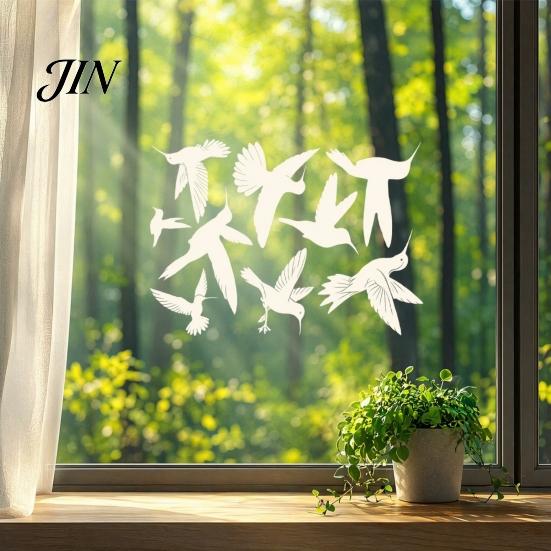 Fenster Sonnenschutzfolie Weiße Kolibris Aufkleber gegen Vogelkollisionen, Anti-Kollisions-Haftfolien Aufkleber, Aufprall Boden-zu-Decke Aufkleber Glas Schutz