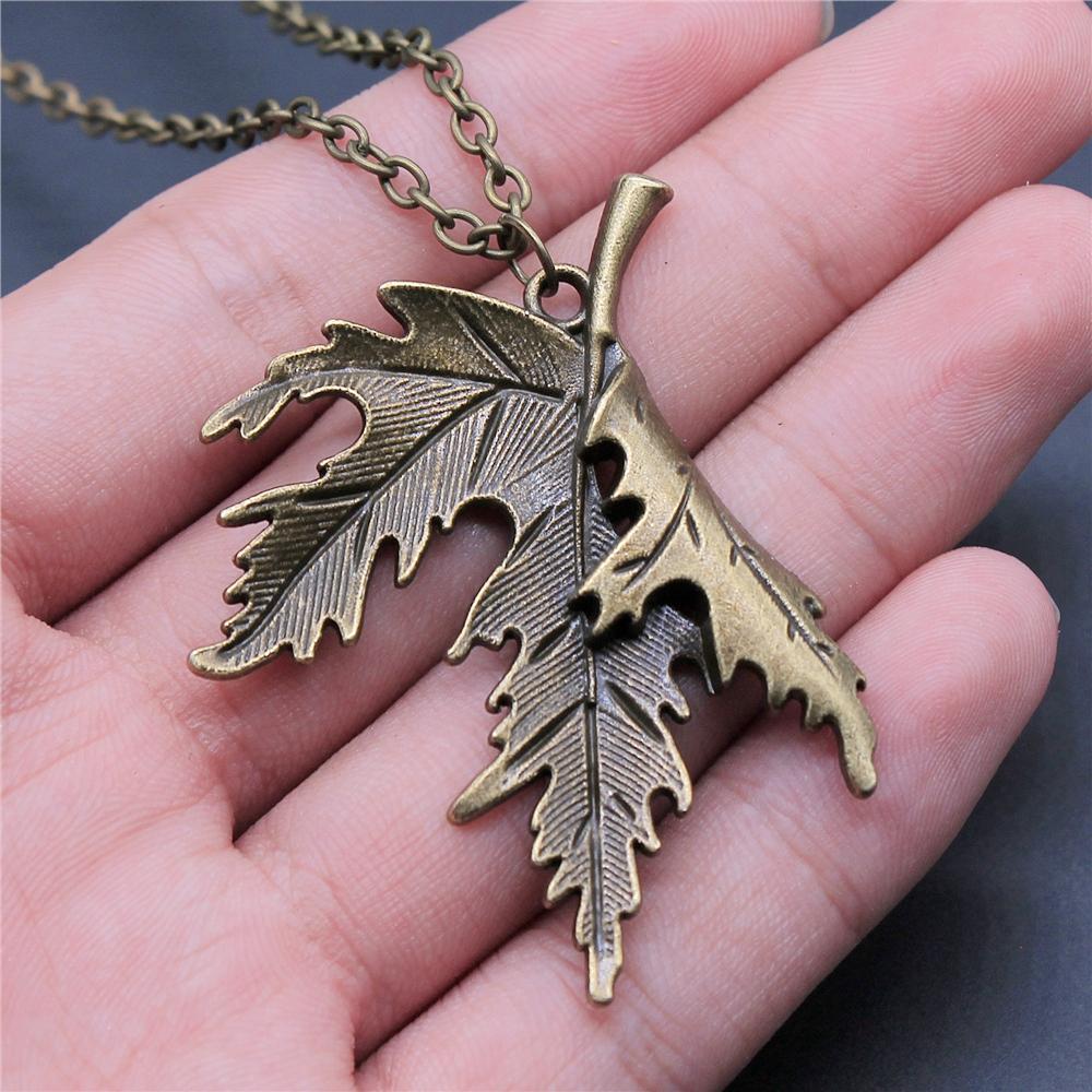 Antique Silver Color Antique Bronze Color Leaf & Branch Pendant Necklace Tree Leaves Necklace For Women Metal Long Chain