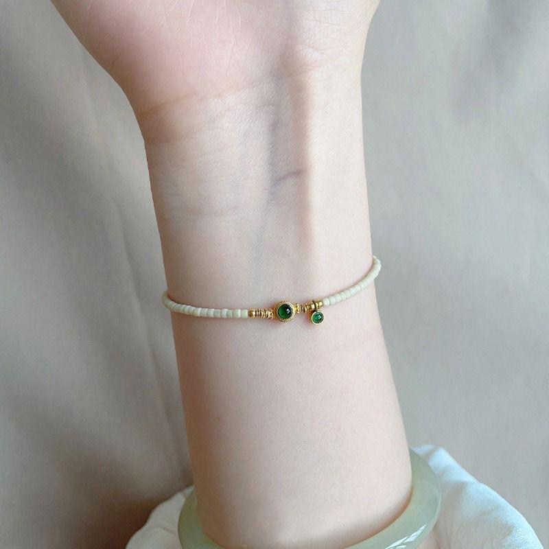 Blue Wave Streamer Mung Bean Glazed Beaded Bracelet Women's High-end Sense Light Luxury Niche New Chinese Cold Sense Versatile Jewelry