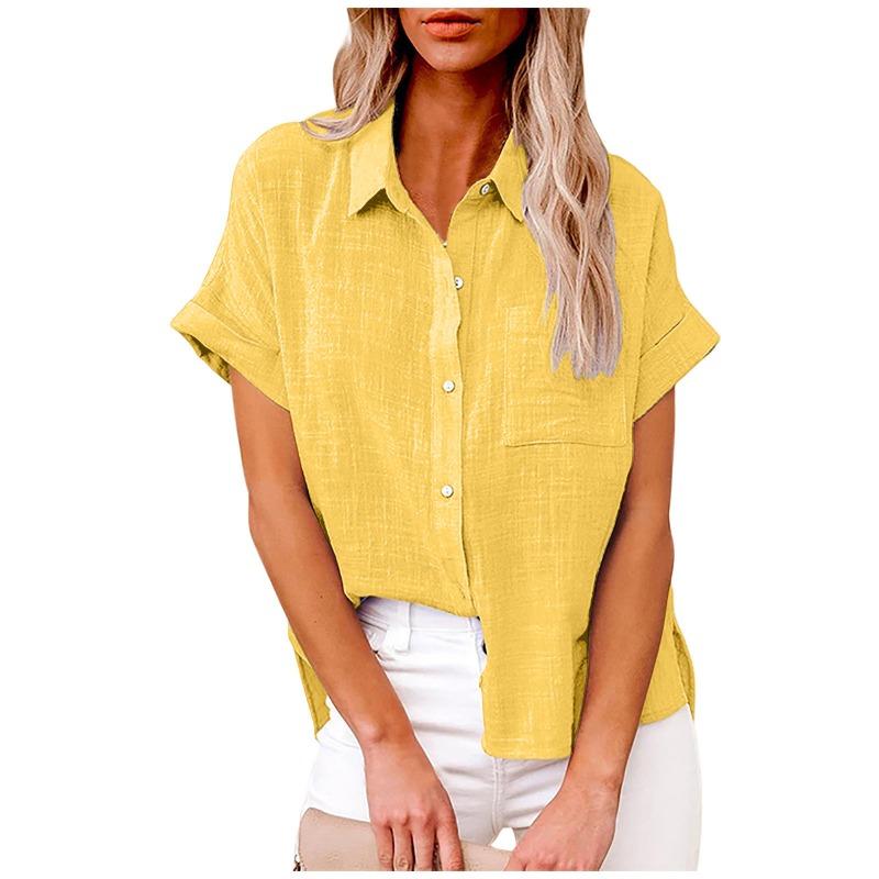 Fashion Short Sleeved Casual Women Summer Shirt Plus Size Elegant Lapel Casual Office Blouse Woman Loose Solid Color Women's Clothing