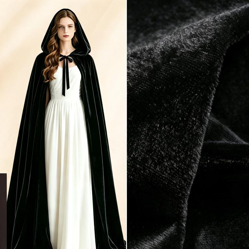 Hooded Velvet Cape Solid Color Long Cloak Halloween Cosplay Wizard Gothic Party Costume For Adults Kids