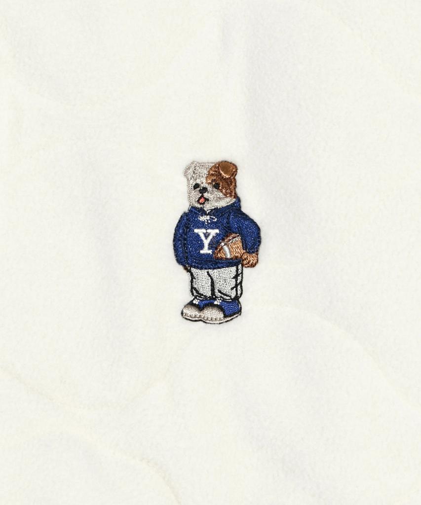 Yale Embroidery Dan Collarless Quilted Fleece Jacket_Ivory