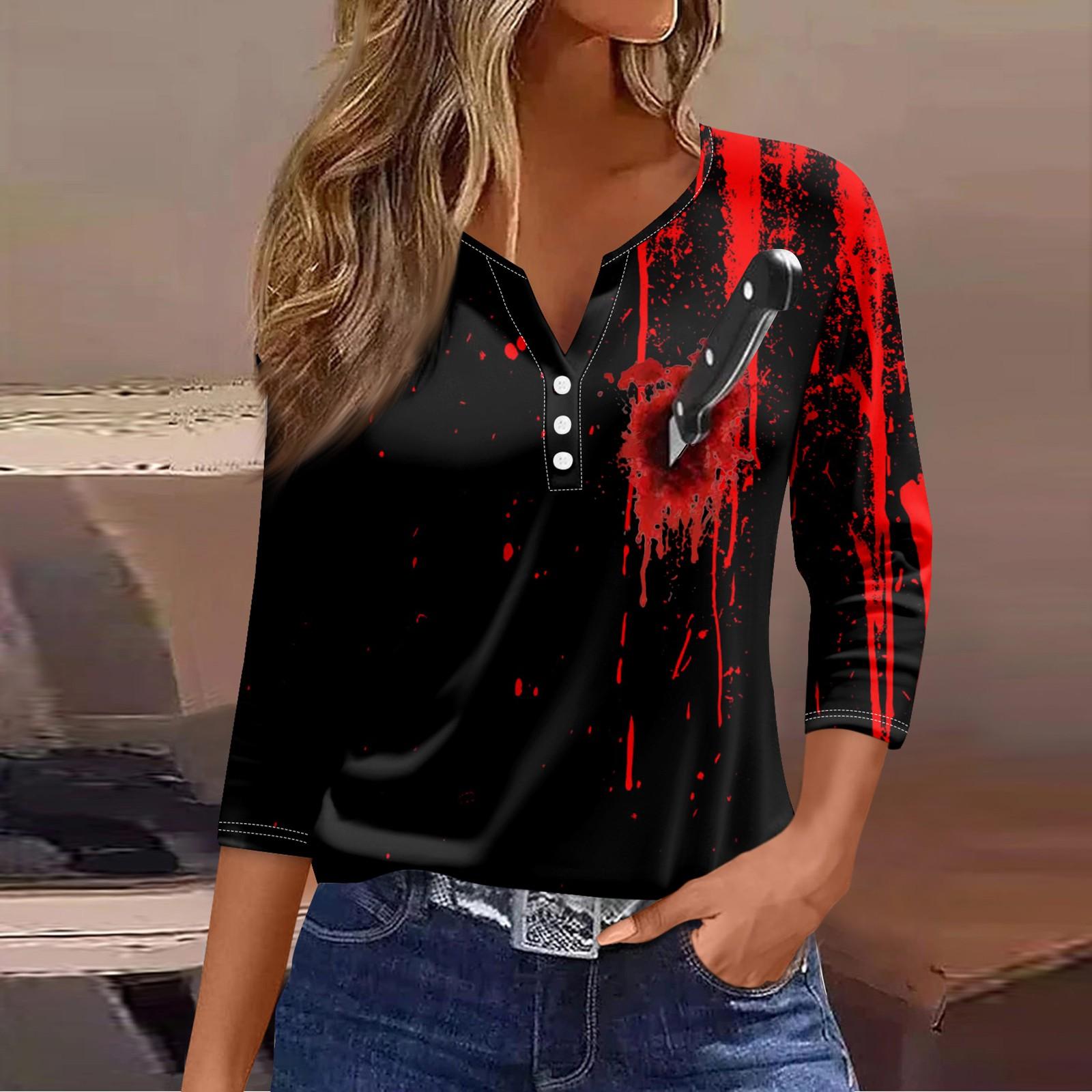 

Женская модная повседневная блузка с рукавом три четверти и принтом букв на Хэллоуин L киноварь