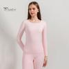2 Pcs/Set Winter Women Thermal Underwear Set Round Neck Seamless Long Sleeve Warm Thick Double-sided Plush Slim Fit Elastic Lady Cold Weather Pajamas