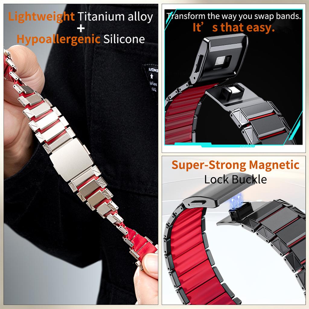 22mm 26mm Silicone + Titanium Straps QuickFit Band for Garmin Fenix 8 E 7 7X Pro 6 6X Magnetic Bands for Forerunner 970 Bracelet