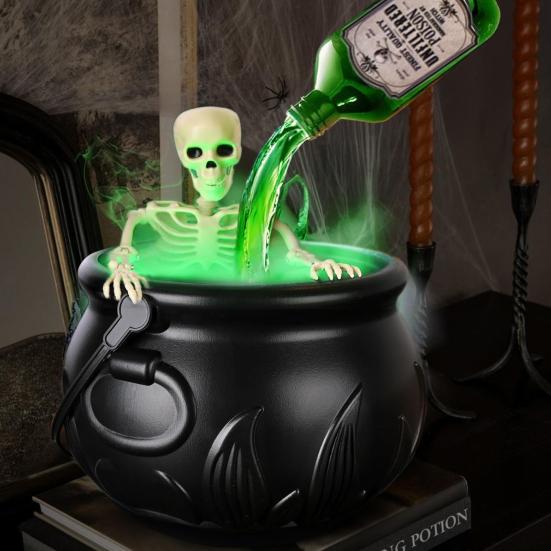 Halloween Decorations Indoor Thick Fog Cauldron with Floating Potion Bottles Skeleton Props Stickers And Umbrella Bezel Spooky Table Party Decoration