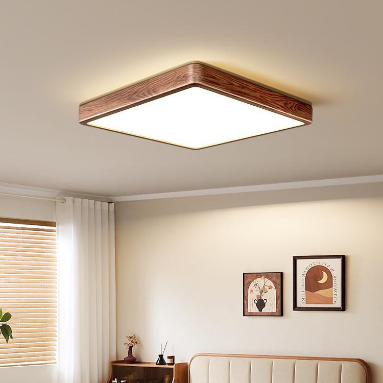 North American Black Walnut LED Ceiling Light - Full Spectrum Eye Protection, New Chinese Style, Square Design for Home Decor