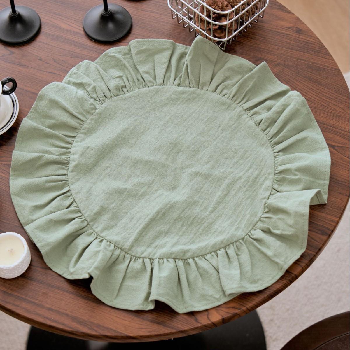 

38CM Placemat Tablecloth Coaster Ruffle Round Table Cloth Blended Fabric Solid Color Tablecloth Home Restaurant Decoration 38cm зелёный
