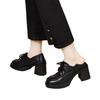 Women's 2025 Black British Style Waterproof Platform Chunky Heel Lace-up Loafers with Two-Wear Deep Mouth Design.